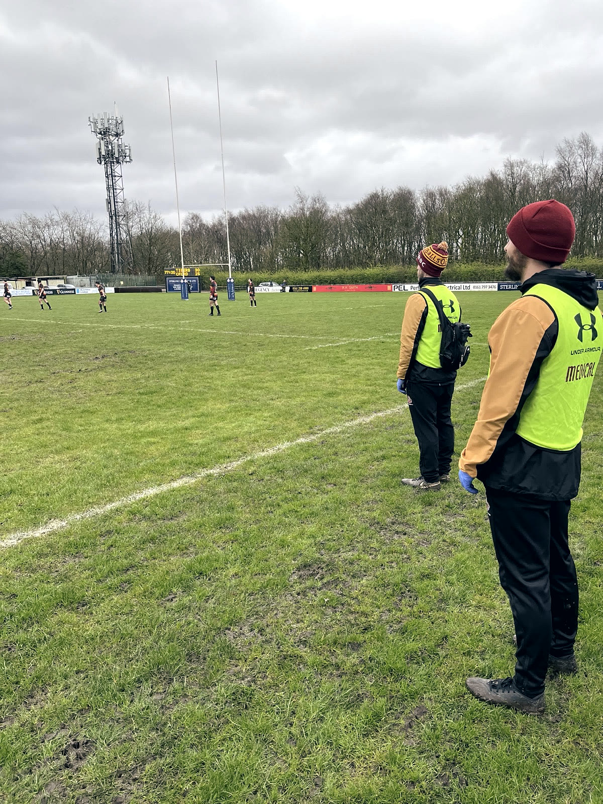 Jon Goodbourn providing pitch-side medical support at a rugby match